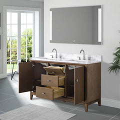Vanity Art 54" Double Sink Freestanding Bathroom Vanity Cabinet with Marble Top - CVK54D