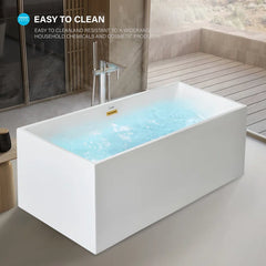 Vanity Art 59" White Acrylic Freestanding Bathtub | Contemporary Soaking Tub with Pop-up Drain and Slotted Overflow, UPC Certified - B813B1