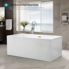 Vanity Art 59" White Acrylic Freestanding Bathtub | Contemporary Soaking Tub with Pop-up Drain and Slotted Overflow, UPC Certified - B813B1