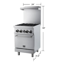 Forno Commerciale 24-Inch Commercial Gas Range – 4 Burners – 3.59 cu. ft. Oven – Stainless Steel - FCMGR0093-24
