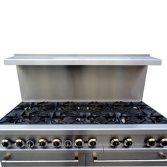 Forno Commerciale 60-Inch Commercial Gas Range – 10 Burners – 300,000 BTU – 9.3 cu. ft. Double Ovens – Stainless Steel - FCMGR0093-60