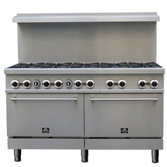 Forno Commerciale 60-Inch Commercial Gas Range – 10 Burners – 300,000 BTU – 9.3 cu. ft. Double Ovens – Stainless Steel - FCMGR0093-60