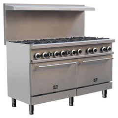 Forno Commerciale 60-Inch Commercial Gas Range – 10 Burners – 300,000 BTU – 9.3 cu. ft. Double Ovens – Stainless Steel - FCMGR0093-60