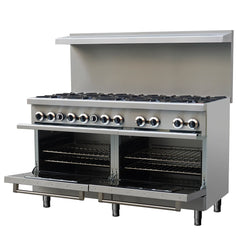 Forno Commerciale 60-Inch Commercial Gas Range – 10 Burners – 300,000 BTU – 9.3 cu. ft. Double Ovens – Stainless Steel - FCMGR0093-60