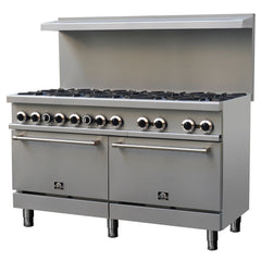 Forno Commerciale 60-Inch Commercial Gas Range – 10 Burners – 300,000 BTU – 9.3 cu. ft. Double Ovens – Stainless Steel - FCMGR0093-60