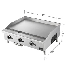 Forno Commerciale 36-Inch Commercial Gas Griddle – 90,000 BTU – 3 Burners – Stainless Steel - FCMGG0055-36