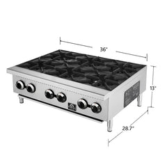 Forno Commerciale 36 Inch Gas Hotplate | 156,000 BTU | 6 Open Burners | Stainless Steel 430 - FCMHP0079-36