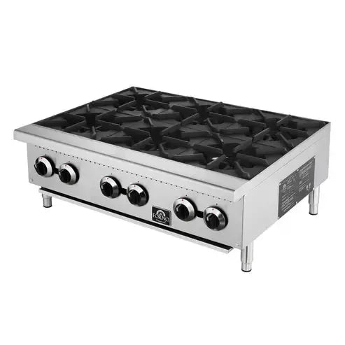 Forno Commerciale 36 Inch Gas Hotplate | 156,000 BTU | 6 Open Burners | Stainless Steel 430 - FCMHP0079-36 - The Home Selection