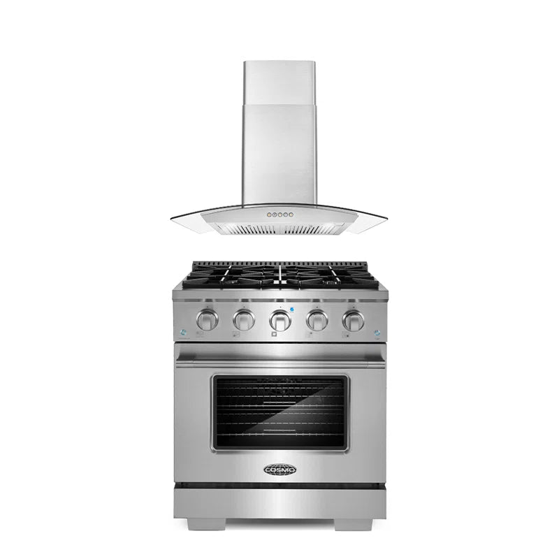 Cosmo 2PC Kitchen Package with 30″ Gas Range & 30″ Wall Mount Range Hood - COS-2PKG-037