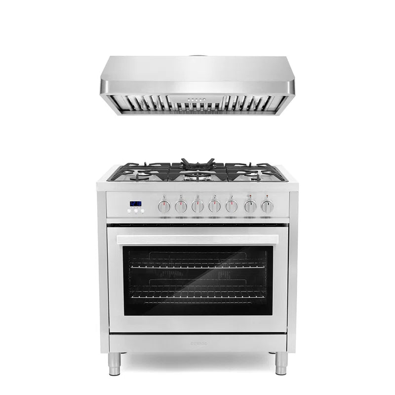 Cosmo 2-Piece Kitchen Package, 36″ 240V Dual Fuel Range and 36″ Under Cabinet Range Hood - COS-2PKG-046