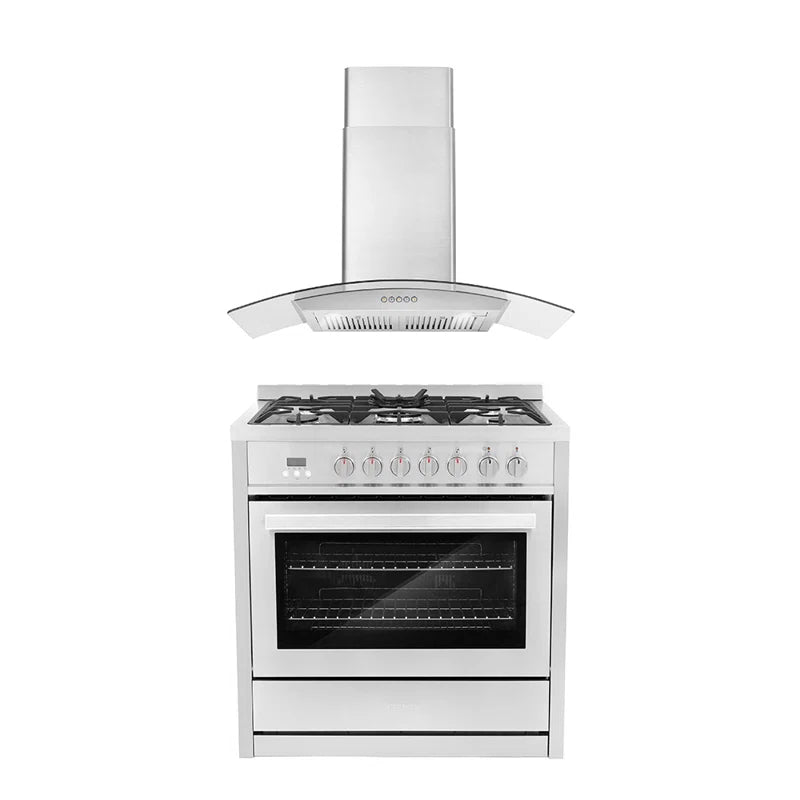 Cosmo 2-Piece Kitchen Package, 36″ 240V Dual Fuel Range and 36″ Wall Mount Range Hood - COS-2PKG-045