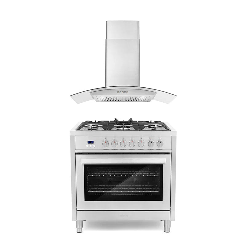 Cosmo 2-Piece Kitchen Package, 36″ 240V Dual Fuel Range and 36″ Wall Mount Range Hood - COS-2PKG-047