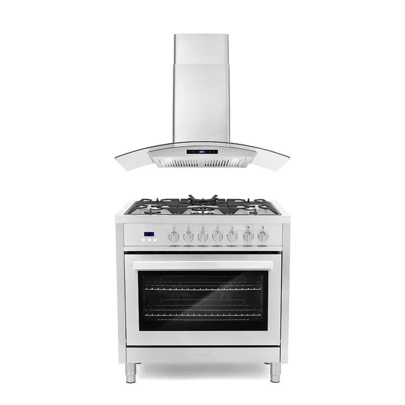 Cosmo 2-Piece Kitchen Package, 36″ 240V Dual Fuel Range and 36″ Wall Mount Range Hood - COS-2PKG-065