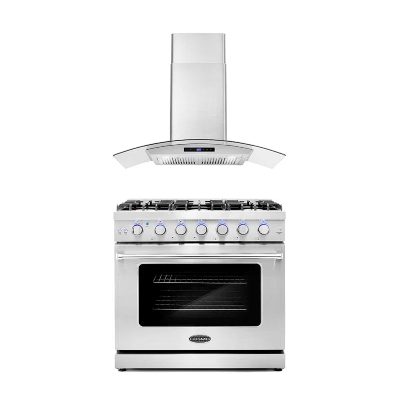 Cosmo 2-Piece Kitchen, 36″ Gas Range and 36″ Wall Mount Range Hood - COS-2PKG-082