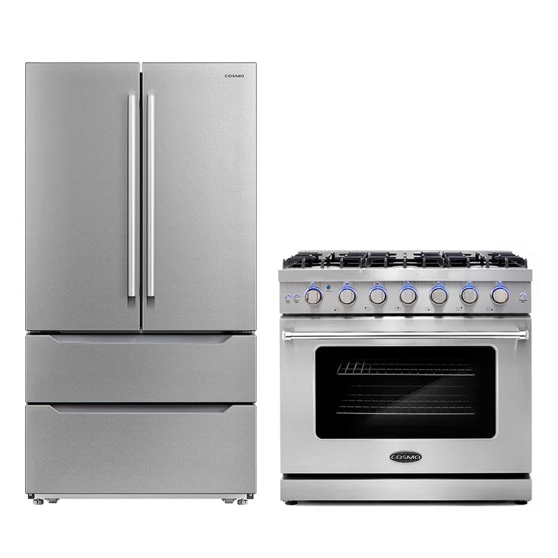 Cosmo 2PC Kitchen Package with 36″ Gas Range & French Door Refrigerator - COS-2PKG-099