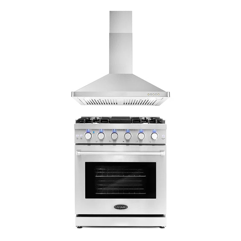 Cosmo 2-Piece Kitchen Package, 30″ Gas Range and 30″ Wall Mount Range Hood - COS-2PKG-066