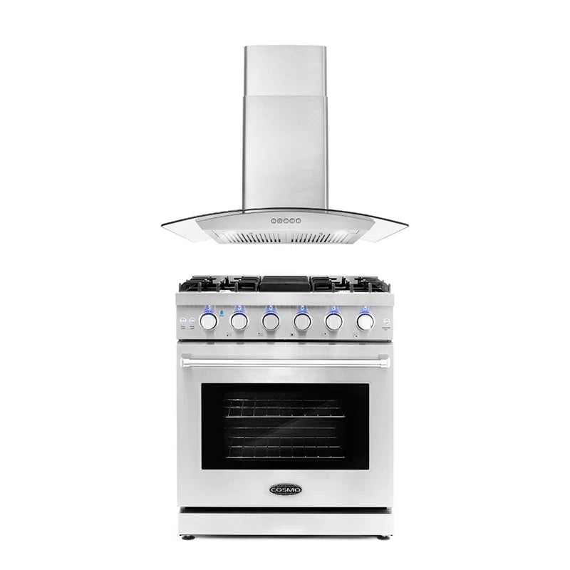 Cosmo 2-Piece Kitchen, 30″ Gas Range and 30″ Wall Mount Range Hood - COS-2PKG-069