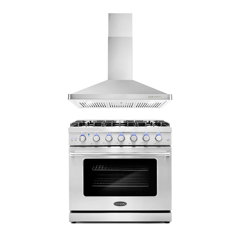 Cosmo 2-Piece Kitchen, 36″ Gas Range and 36″ Wall Mount Range Hood - COS-2PKG-078