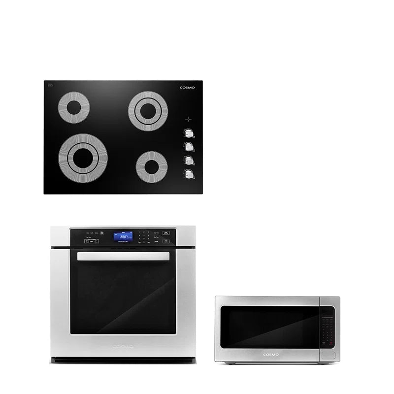 Cosmo 3-Piece 30″ Electric Cooktop 24.4″ Countertop Microwave 30″ Electric Wall Oven - COS-3PKG-088