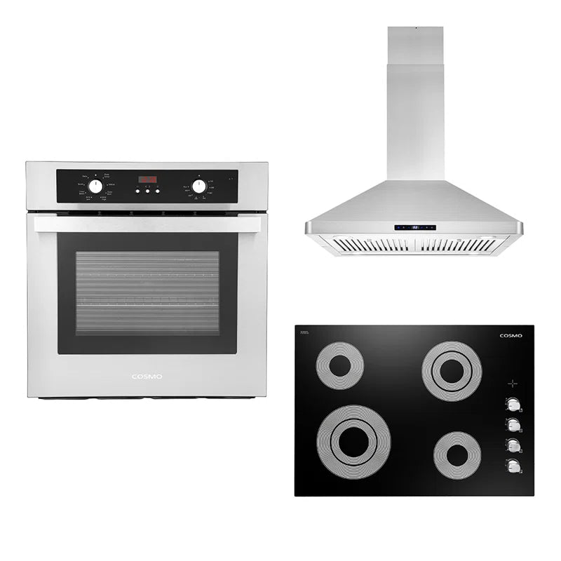 Cosmo 3-Piece, 30″ Electric Cooktop 30″ Island Range Hood 24″ Electric Wall Oven - COS-3PKG-054