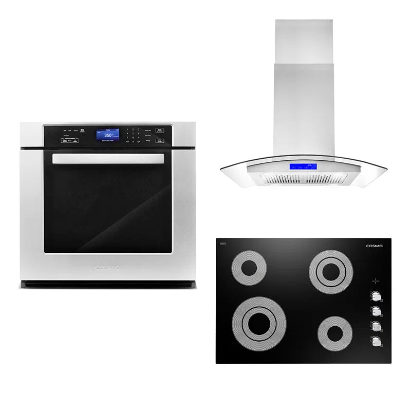 Cosmo 3-Piece 30″ Electric Cooktop 30″ Island Range Hood 30″ Electric Wall Oven - COS-3PKG-068