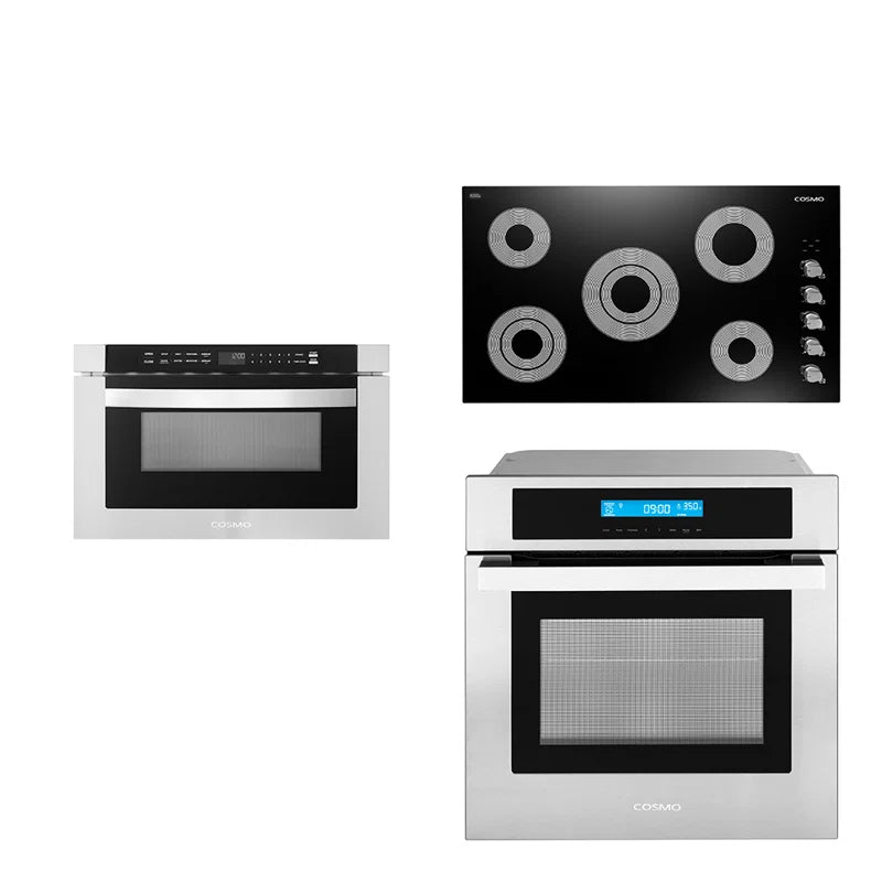 Cosmo 3PC Package, 36″ Electric Cooktop 24″ Microwave Drawer 24″ Electric Wall Oven - COS-3PKG-107