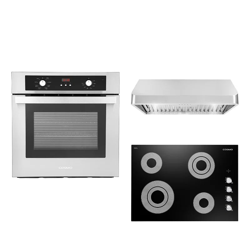 Cosmo 3-Piece, 30″ Electric Cooktop 30″ Under Cabinet Range Hood 24″ Wall Oven - COS-3PKG-056