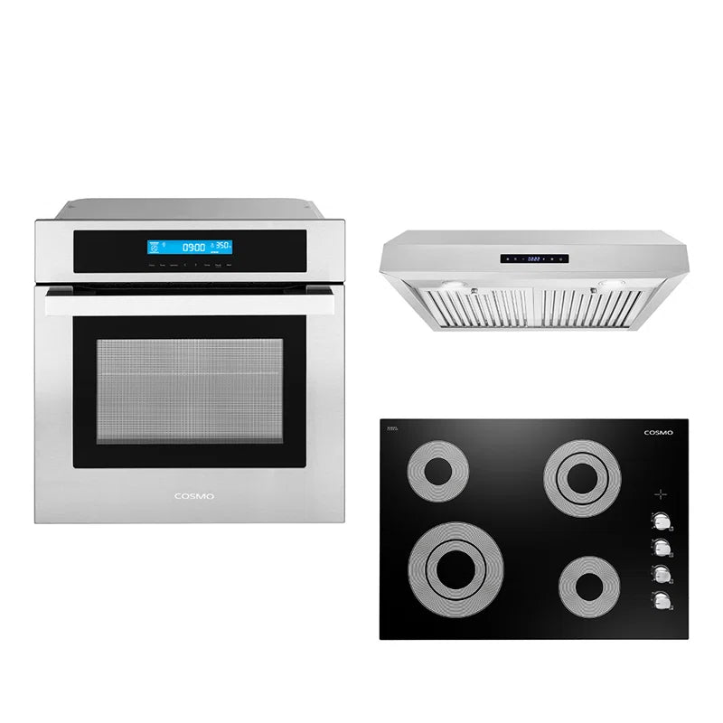 Cosmo 3-Piece 30″ Electric Cooktop 30″ Under Cabinet Range Hood 24″ Electric Wall Oven	- COS-3PKG-060