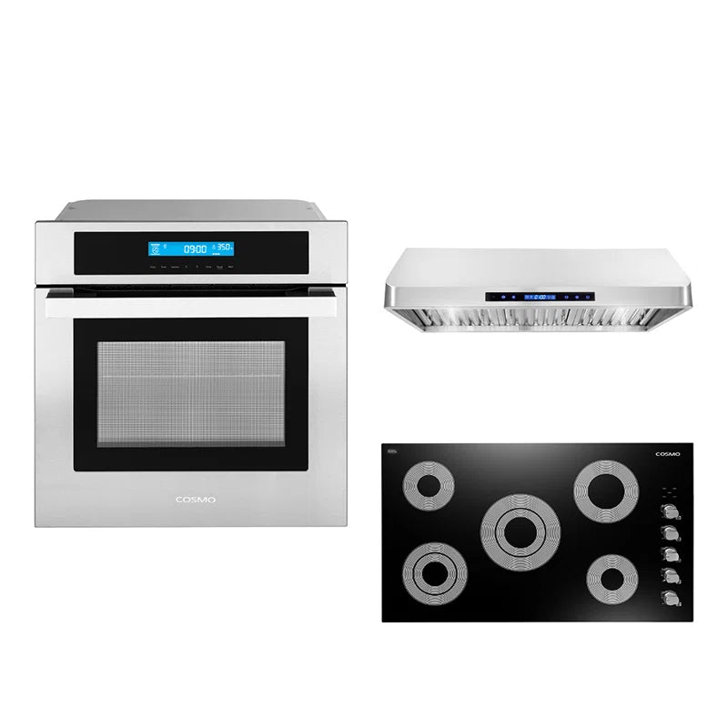 Cosmo 3-Piece 36″ Electric Cooktop 36″ Under Cabinet Range Hood 24″ Electric Wall Oven - COS-3PKG-063