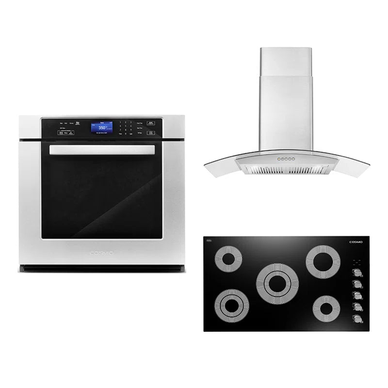 Cosmo 3-Piece 36″ Electric Cooktop 36″ Wall Mount Range Hood 30″ Electric Wall Oven - COS-3PKG-067
