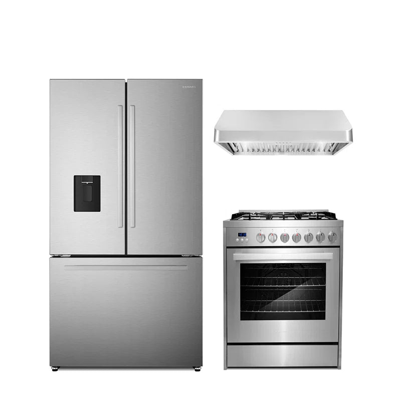 Cosmo 3-Piece, 36″ Gas Range 30″ Under cabinet range hood & French Door Refrigerator - COS-3PKG-345