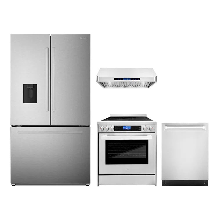 Cosmo 4PC Package 30″ Electric Range 30″ Under Cabinet Range Hood 24″ Dishwasher & 36″ French Door Refrigerator - COS-4PKG-631