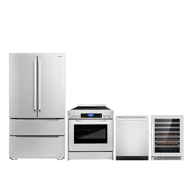 Cosmo 4 Piece, 30″ Range 24″ Dishwasher & Refrigerator & Wine Refrigerator - COS-4PKG-155