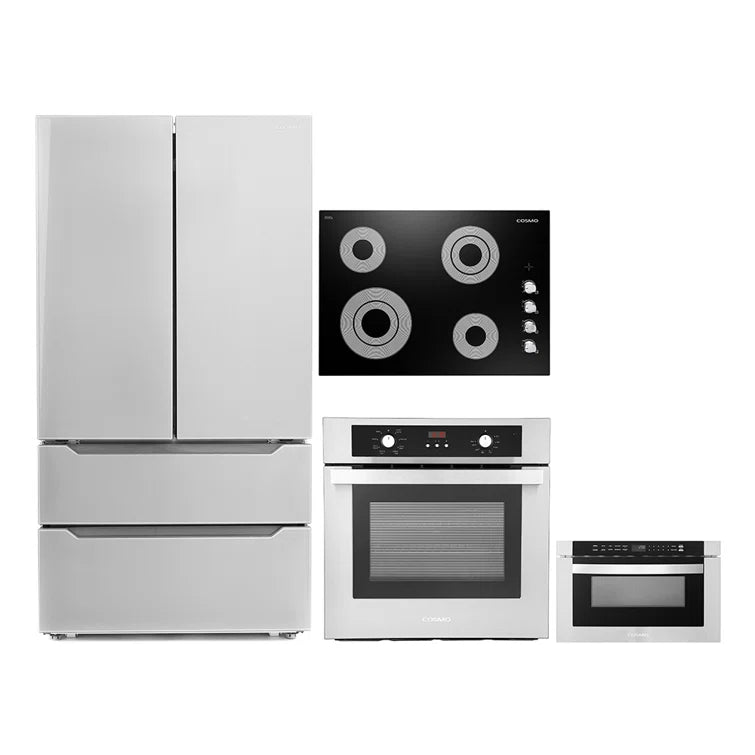 Cosmo 4PC Package 30″ Cooktop 24″ Wall Oven 24″ Microwave Drawer & Refrigerator - COS-4PKG-273