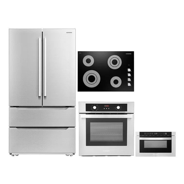 Cosmo 4PC Package 30″ Cooktop 24″ Wall Oven 24″ Microwave Drawer & Refrigerator - COS-4PKG-285