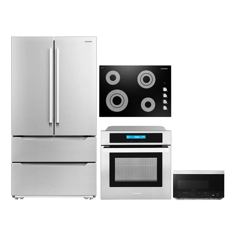 Cosmo 4 Piece, 30″ Cooktop 24″ Wall Oven 30″ Microwave & French Door Refrigerator - COS-4PKG-263