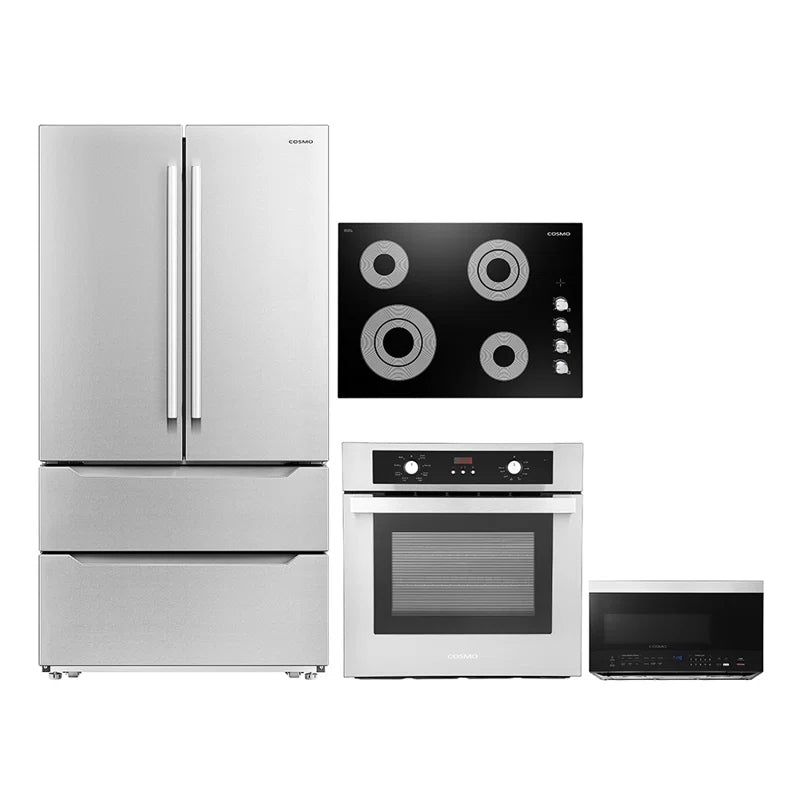 Cosmo 4 Piece, 30″ Cooktop 24″ Wall Oven 30″ Microwave & French Door Refrigerator	- COS-4PKG-261