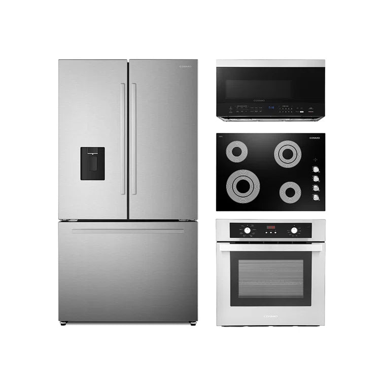 Cosmo 4PC Package 30″ Electric Cooktop 36″ French Door Refrigerator 24″ Electric Wall Oven & 30″ Over the Range Microwave	- COS-4PKG-716