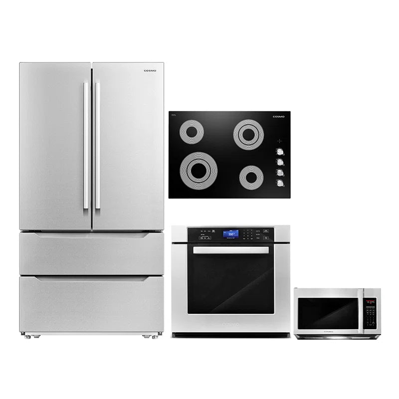 Cosmo 4 Piece, 30″ Cooktop 30″ Wall Oven 30″ Microwave & French Door Refrigerator - COS-4PKG-259