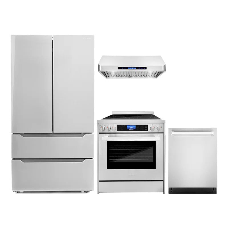 Cosmo 4-Piece, 4-Piece, 30″ Electric Range, Range Hood, 24″ Dishwasher and Refrigerator	 - COS-4PKG-011
