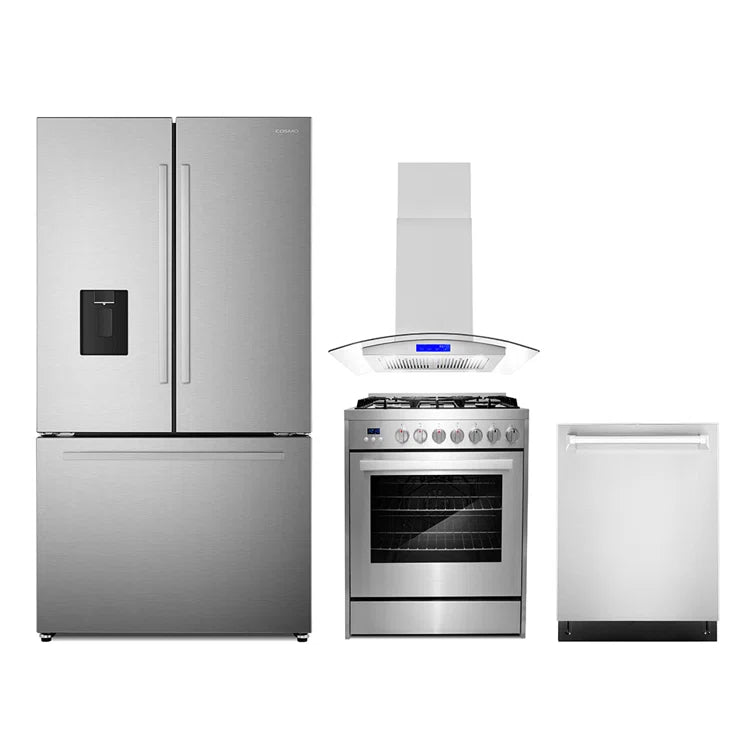 Cosmo 4PC Package 30″ Gas Range 30″ Island mount Range Hood 24″ Dishwasher & 36″ French Door Refrigerator - COS-4PKG-734