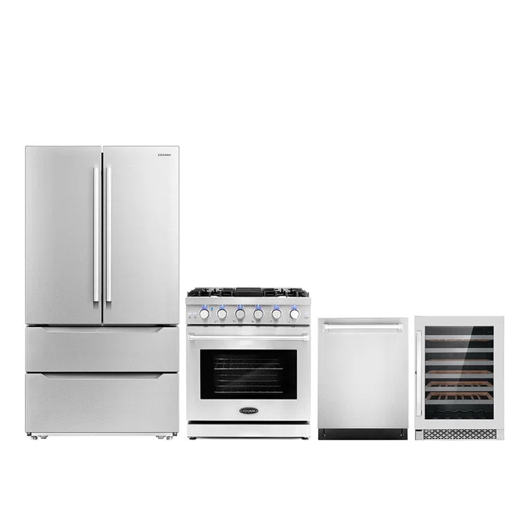 Cosmo 4 Piece, 30″ Gas Range 24″ Dishwasher, Refrigerator & Wine Refrigerator - COS-4PKG-231