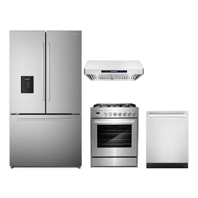Cosmo 4PC Package 30″ Gas Range 30″ Under Cabinet Range Hood 24″ Dishwasher & 36″ French Door Refrigerator - COS-4PKG-729