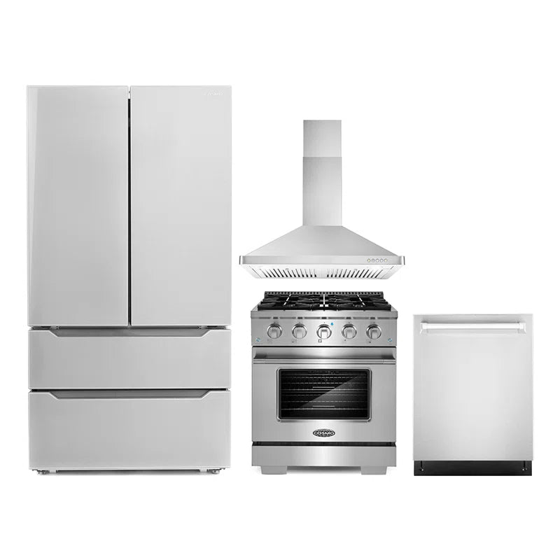 Cosmo 4PC Package with 30″ Gas Range, 30″ Range Hood, 24″ Dishwasher & Refrigerator - COS-4PKG-008