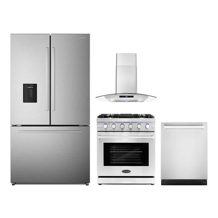 Cosmo 4PC Package 30″ Gas Range 30″ Wall mount Range Hood 24″ Dishwasher & 36″ French Door Refrigerator - COS-4PKG-692