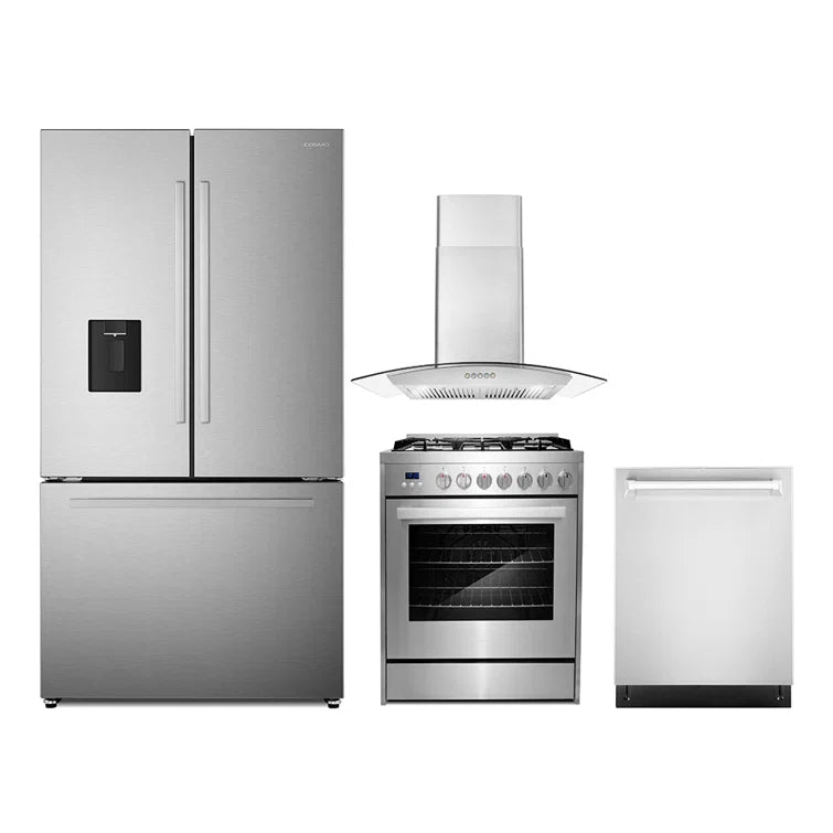 Cosmo 4PC Package 30″ Gas Range 30″ Wall mount Range Hood 24″ Dishwasher & 36″ French Door Refrigerator - COS-4PKG-730