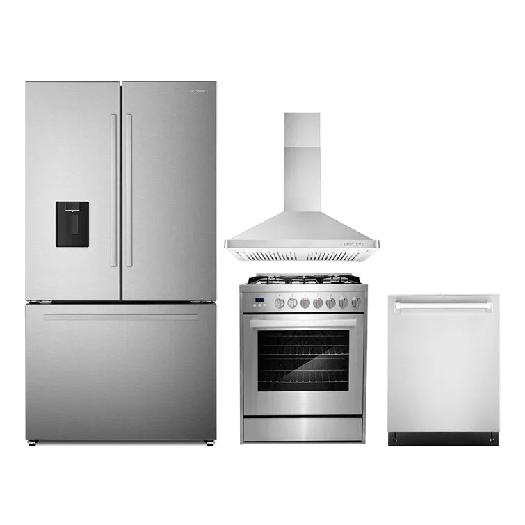 Cosmo 4PC Package 30″ Gas Range 30″ Wall mount Range Hood 24″ Dishwasher & 36″ French Door Refrigerator - COS-4PKG-731
