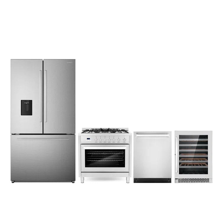 Cosmo 4PC Package 30″ Gas Range 24″ Dishwasher 36″ French Door Refrigerator & 24″ Wine Cooler - COS-4PKG-721