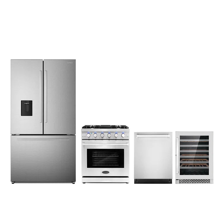 Cosmo 4PC Package 30″ Gas Range 24″ Dishwasher 36″ French Door Refrigerator & 24″ Wine Cooler - COS-4PKG-686
