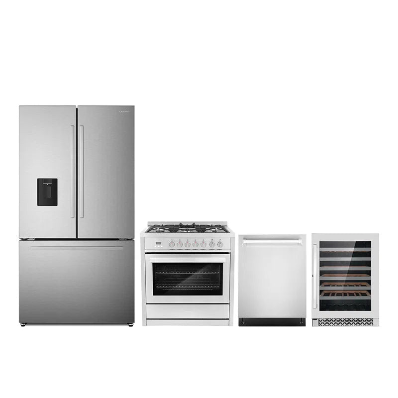 Cosmo 4PC Package 36″ Dual Fuel Range 24″ Wine Cooler 24″ Dishwasher & 36″ French Door Refrigerator - COS-4PKG-641
